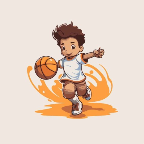 Little boy playing basketball. Vector illustration of a boy play