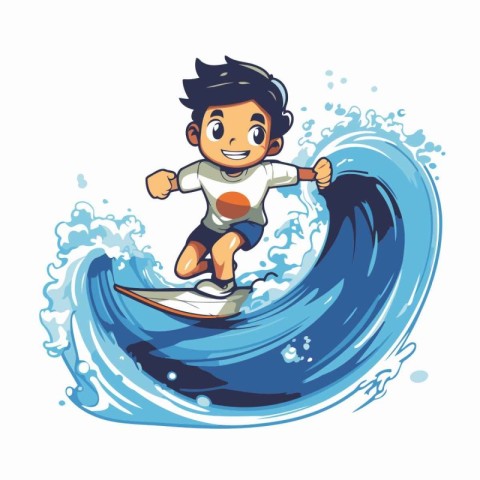 Boy surfing on the wave. Vector illustration isolated on white b