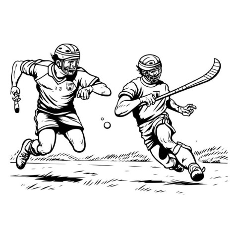 illustration of a hockey players with ball and stick in action.