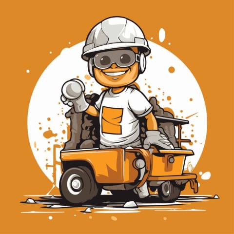 Cartoon miner with a shovel in his hand. Vector illustration.