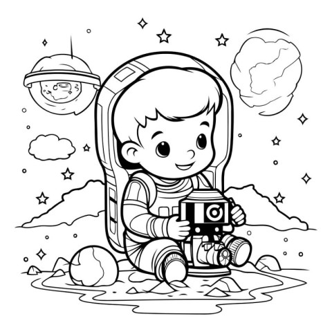 Cute little boy in astronaut costume. Vector illustration for co