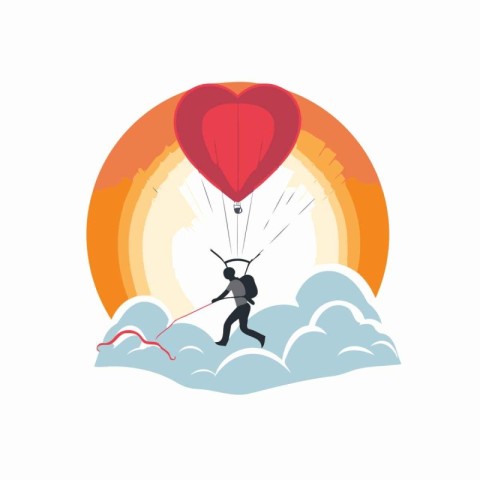 Parachutist on the background of the sun. Vector illustration