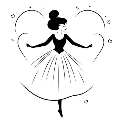 Beautiful ballerina in a black dress with a heart on a white bac