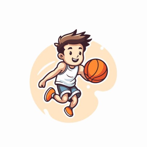 Basketball player cartoon mascot. Vector illustration isolated o