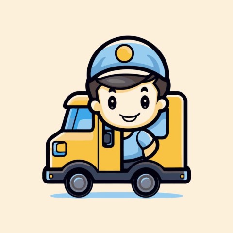 Courier Car - Cute Cartoon Delivery Driver Vector Illustration