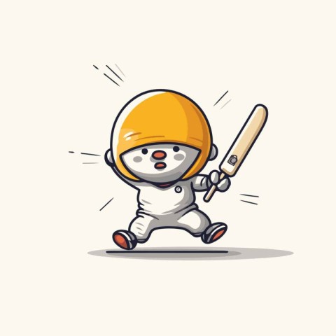 Astronaut running with baseball bat. Cute cartoon vector illustr