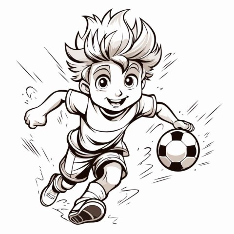 Cartoon soccer player with ball isolated on white background. Ve