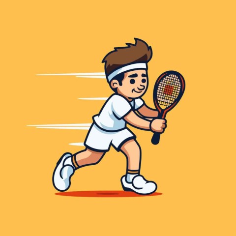 Tennis player cartoon vector illustration. Flat style design. Sp