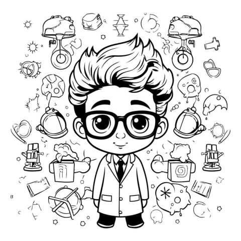 Cute little boy in glasses. Vector illustration for your design.