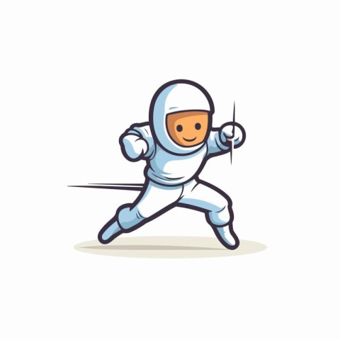 Cartoon astronaut with a sword in his hand. Vector illustration.