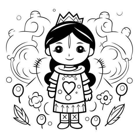 Coloring book for children: princess. Black and white vector ill