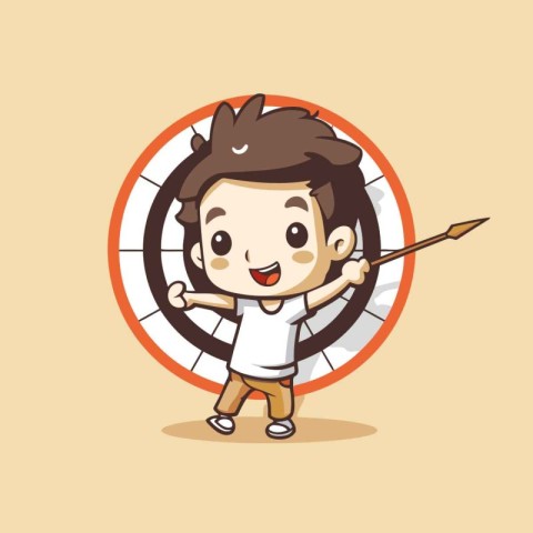 Archer boy cartoon character vector illustration. Cute boy with