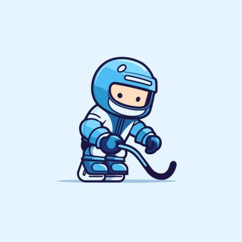 Cartoon hockey player in helmet and skates. Vector illustration.