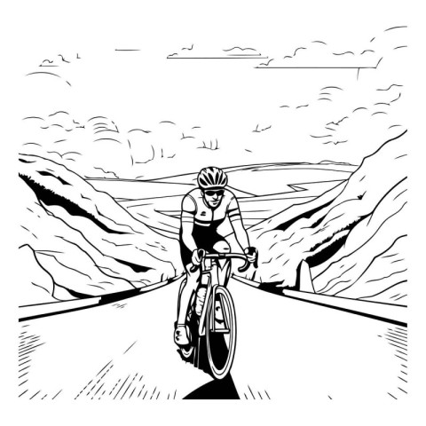 Cyclist on the road. Vector illustration of a cyclist in the mou