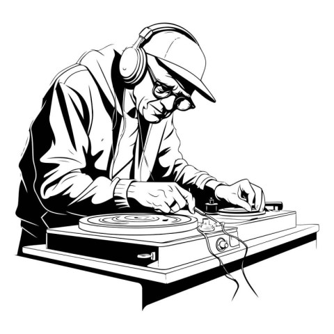 Vector illustration of a disc jockey playing on turntable.