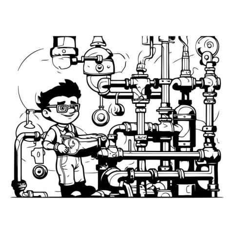 Plumber at work. Cartoon illustration of Plumber at work. Plumbe