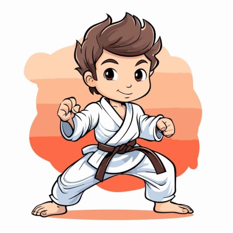 Cartoon karate boy in kimono. Vector illustration.