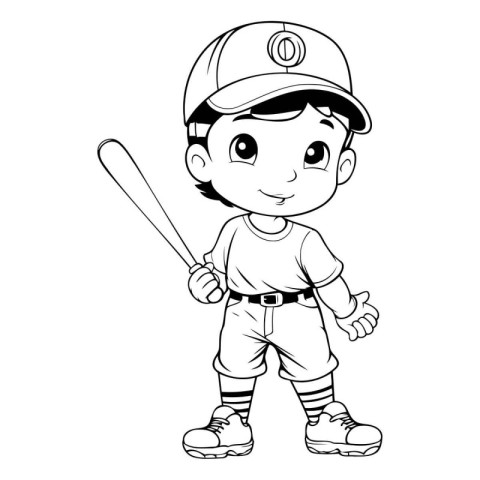 Baseball player with bat. Coloring book for kids. Vector illustr