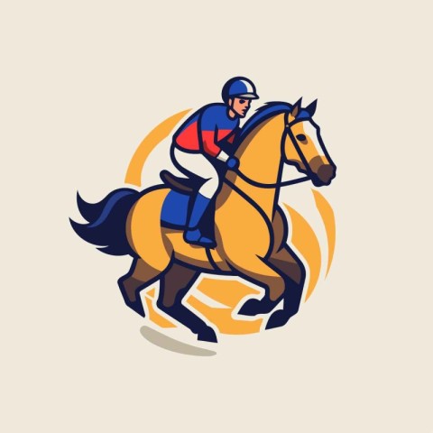 Horse jockey logo. Vector illustration of a horse jockey riding