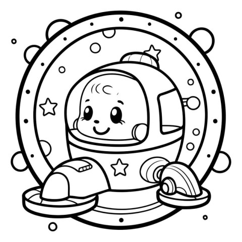 Coloring book for children: Astronaut in the ship's porthole