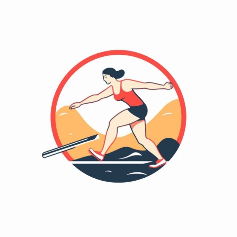 Woman rowing in the sea. Vector illustration in a flat style