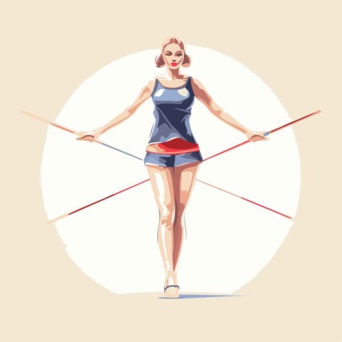 Vector illustration of a sporty woman with a tightrope.