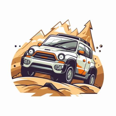 Off-road vehicle on the background of mountains. Vector illustra