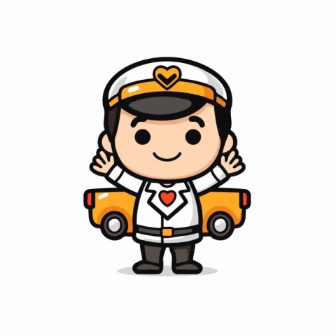 Sailor Boy Carrying Car - Cute Cartoon Style Vector