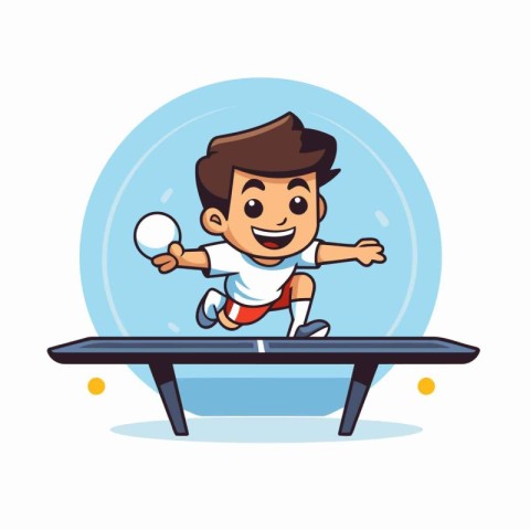 Cartoon boy playing table tennis. Flat vector illustration isola