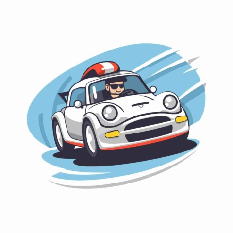 Handsome man driving a sports car. Vector illustration in cartoo