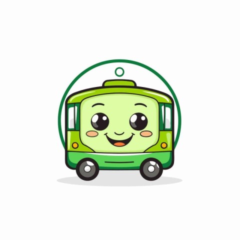 Cute Green Bus Cartoon Mascot Character. Vector Illustration