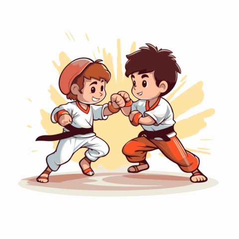 Taekwondo boy and girl in kimono. Vector illustration