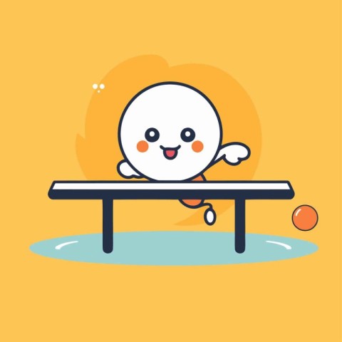 Illustration of a cute character playing table tennis on a yello