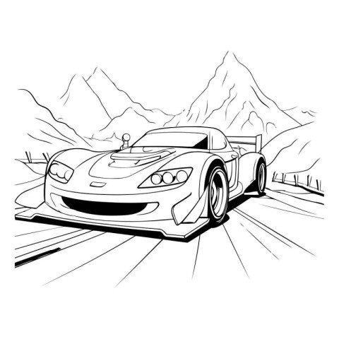 Vector illustration of a sports car on the road in the mountains