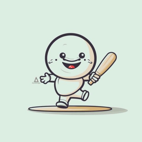 Cricket ball cartoon character with baseball bat. Vector illustr