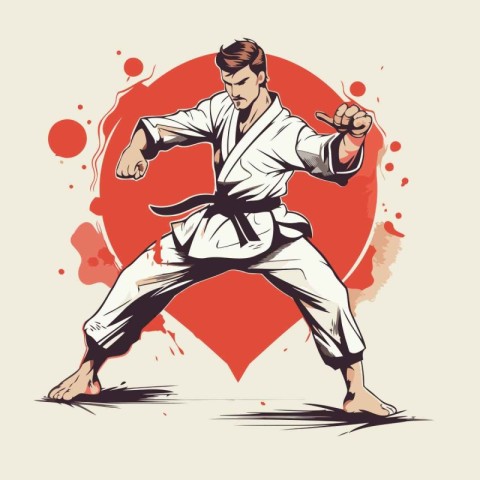 Karate man. Vector illustration of a karate fighter in kimono.