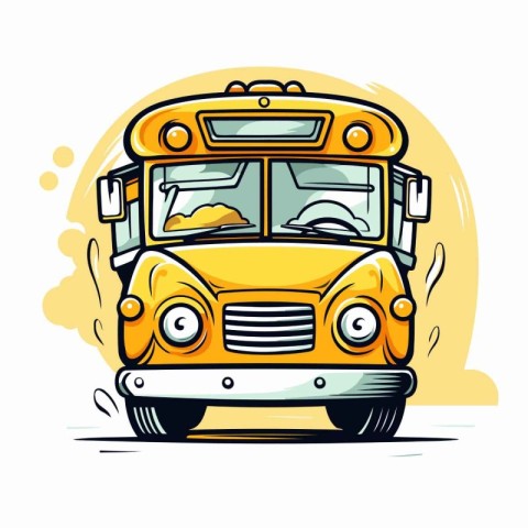 Cartoon school bus. Vector illustration of yellow school bus on