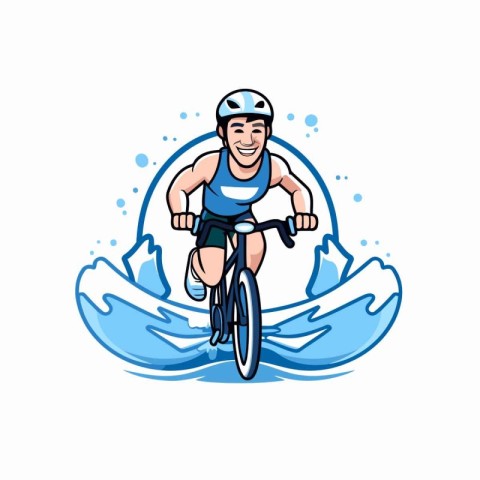 Cyclist riding a bike on the waves. Vector illustration.