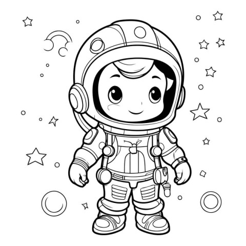 Coloring book for children: astronaut in space. Vector illustrat