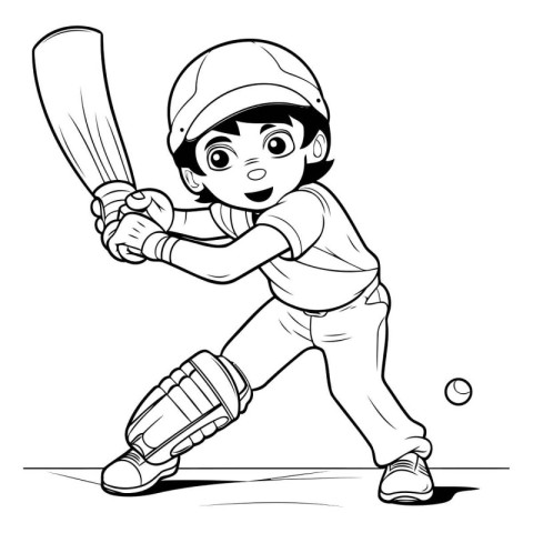 Cricket player. Coloring book for kids. Vector illustration