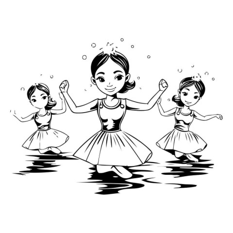 Cute little girls dancing in water. isolated on white background