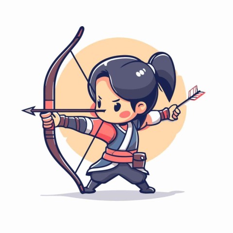 Kung fu girl cartoon character with bow and arrow vector illustr