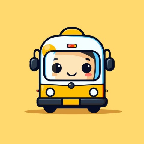 Cute school bus character. Vector flat cartoon illustration icon