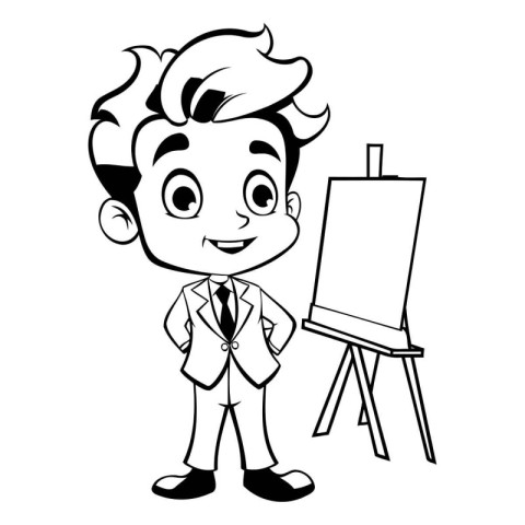 Businessman cartoon drawing on easel.vector illustration graphic