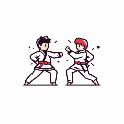 Taekwondo doodle line icon. vector illustration.