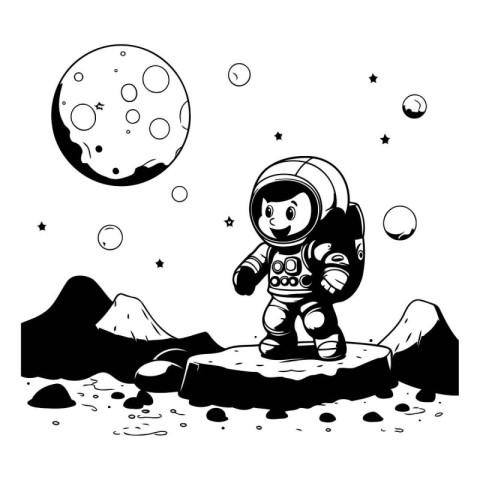 Astronaut on the moon. Vector illustration of an astronaut in sp