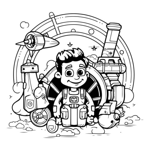 Vector illustration of Cartoon astronaut. Coloring book page for