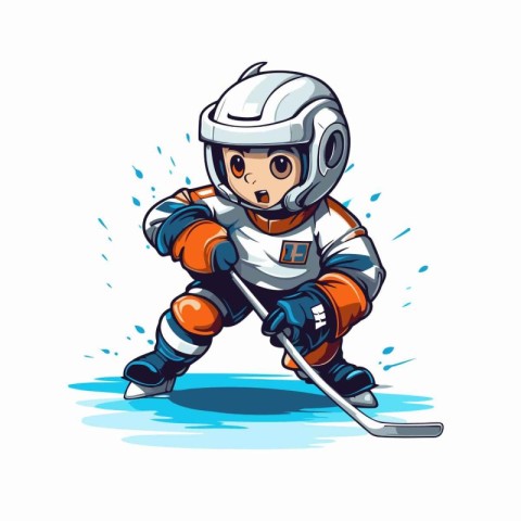 Cartoon ice hockey player. Vector illustration isolated on white