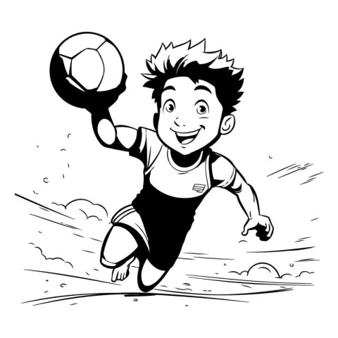 soccer player with ball - black and white vector illustration fo