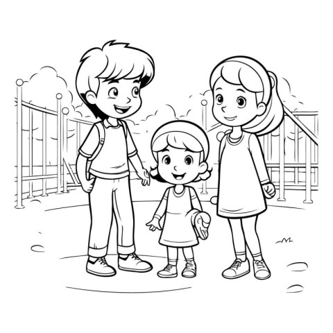 Vector illustration of a happy family playing in the park. Color